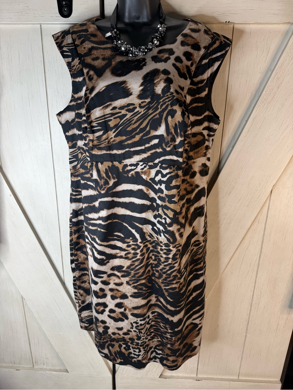 INC International Concepts Animal Print Midi Shift Dress in Brown and Black